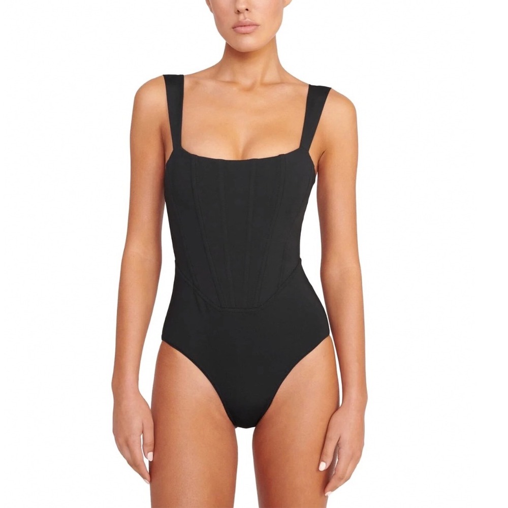 STAUD Adelaide One Piece Swimsuit Black Corset Boning S25R5103SJ New Size Medium